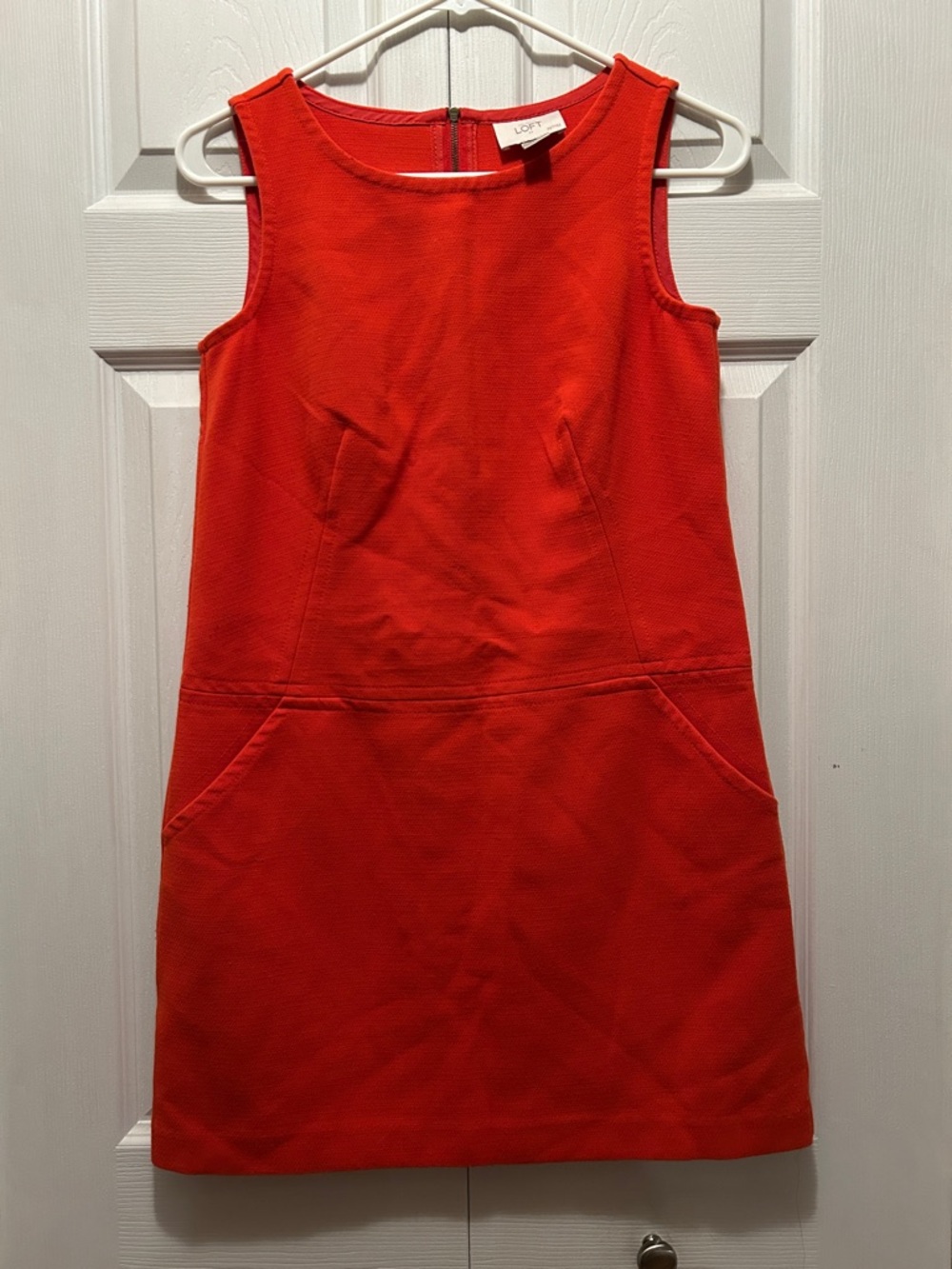 LOFT dark Orange Sleeveless Shift Dress retro style pockets EUC